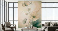 Romantic floral mural blending watercolor brushstrokes and soft petals for timeless elegance.