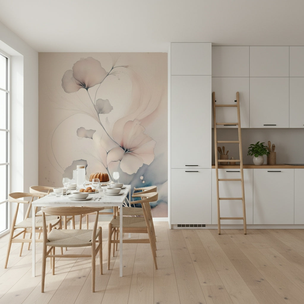 Pastel Blossom Daydream design mural blending gentle florals and muted hues for tranquil décor.