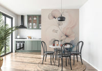 Pastel-toned floral mural evoking serenity and beauty through delicate, blooming petals.