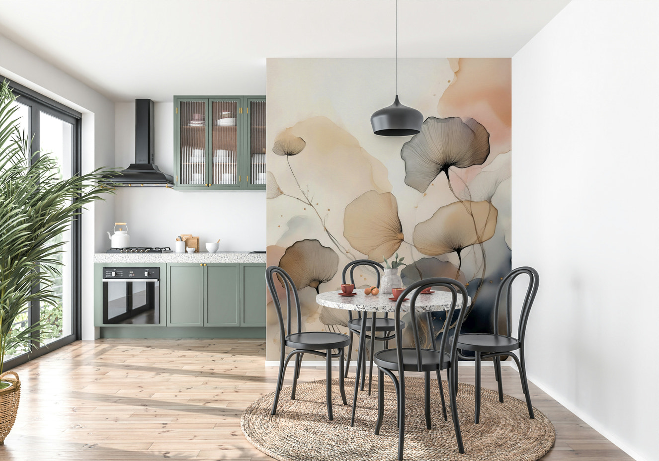 Ethereal Garden Tones wall mural featuring soft floral patterns in muted, dreamy hues.