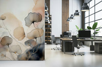 Ethereal wall mural with soft garden tones and delicate blossoms for a calming interior look.