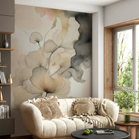 Ink Bloom Elegance wall mural featuring graceful ink-painted florals in a modern, minimalist style.