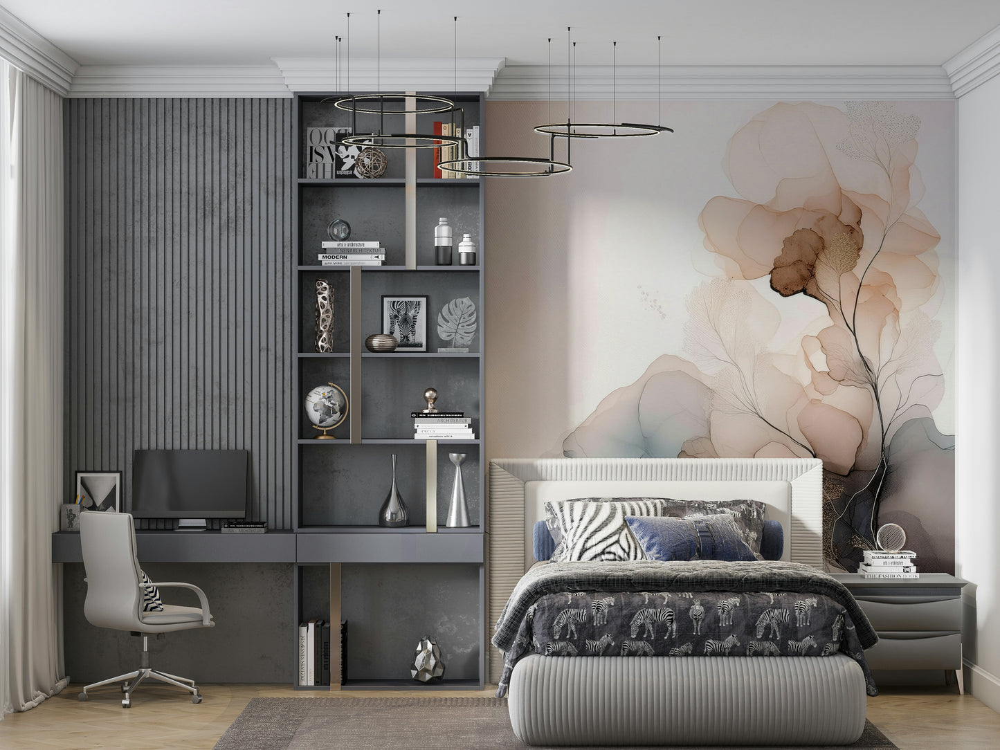 Ink Bloom wall mural featuring expressive ink-style floral designs with a modern artistic flair.