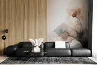 Modern abstract mural combining floral motifs with inky textures for a refined, artistic look.