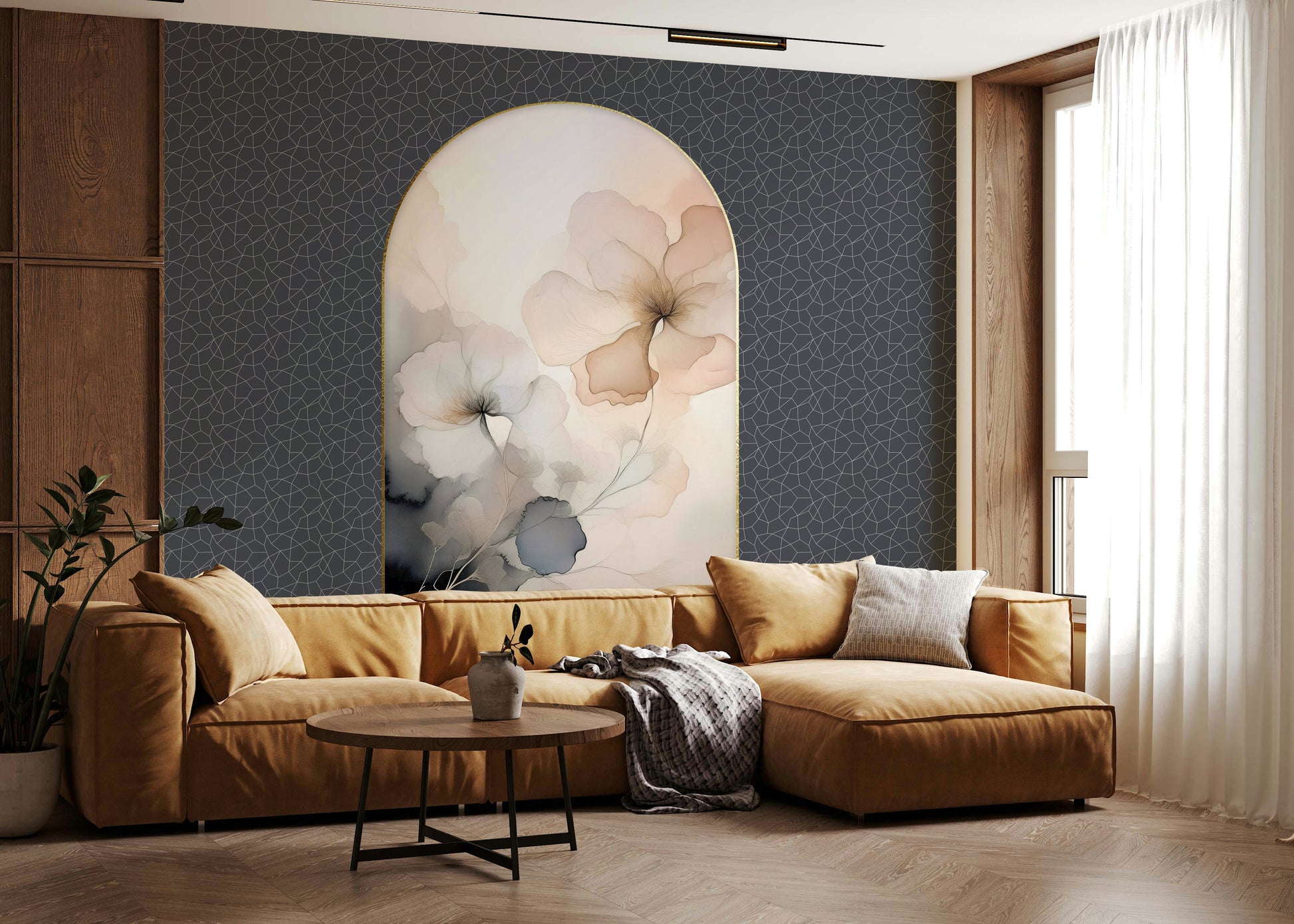 Pastel floral arch mural with delicate blossoms and a dreamy garden-inspired aesthetic.