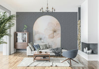 Dreamy wall mural with lush florals forming a romantic arch, perfect for bedroom or living spaces.