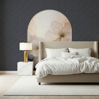 Wall mural depicting a dreamy garden archway adorned with pastel flowers and lush greenery.