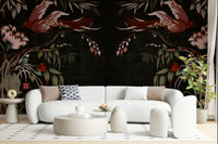 Decorative floral wall mural featuring traditional Joseon motifs in soft pastel and neutral hues.