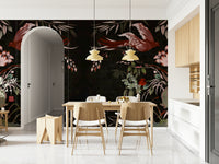 Elegant mural showcasing hand-painted floral patterns and bird illustrations in Joseon art style.