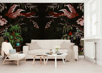 Floral Flight wall mural inspired by Joseon-era art featuring delicate blossoms and graceful birds.