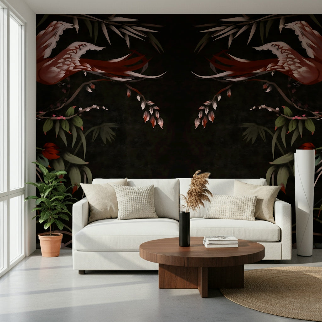 Floral Flight Joseon mural featuring vintage botanical details with an East Asian aesthetic.