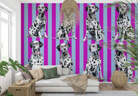 Monochrome diamond-patterned mural with dalmatian-inspired details adding playful sophistication.