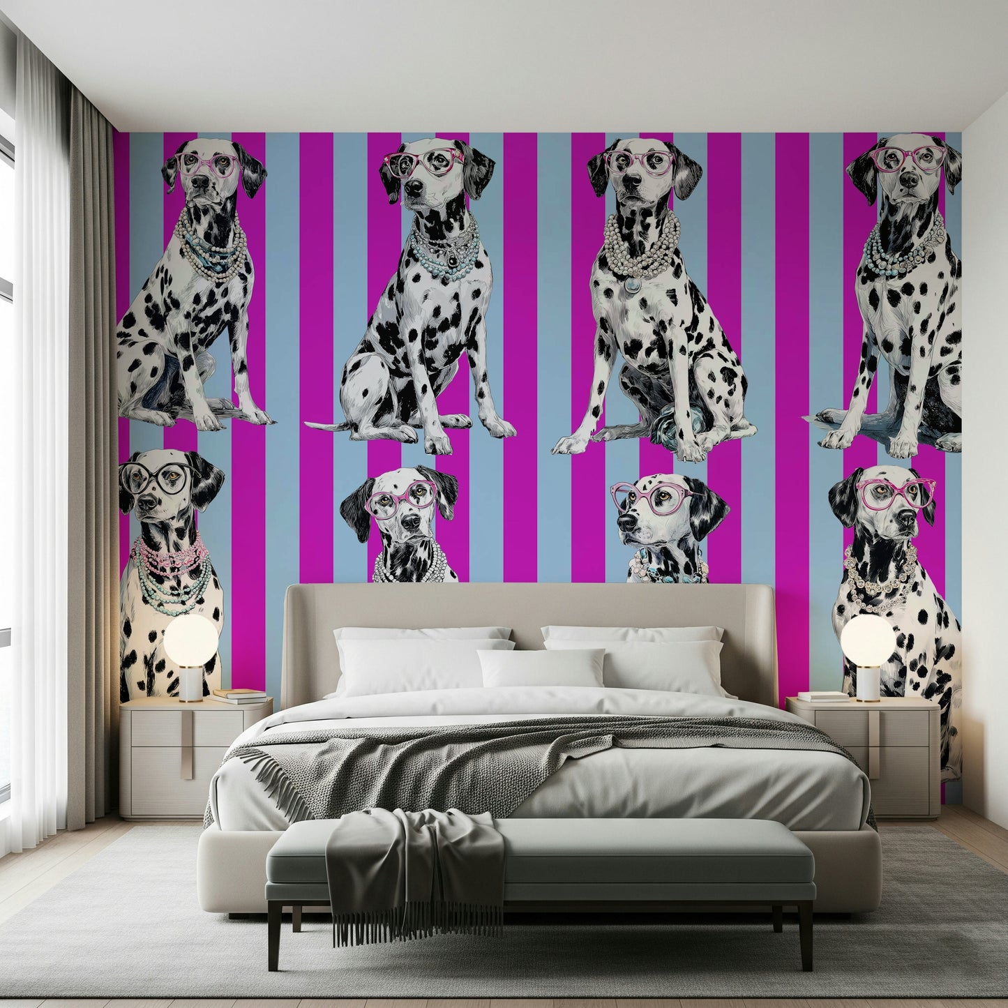 Dalmata-inspired wall mural showcasing geometric diamonds and bold contrasting tones.
