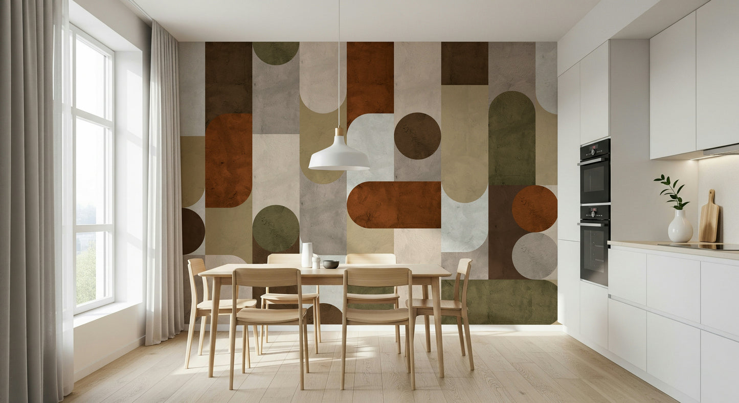 Retro mosaic wall mural combining aged charm and artistic tile designs for a timeless look.