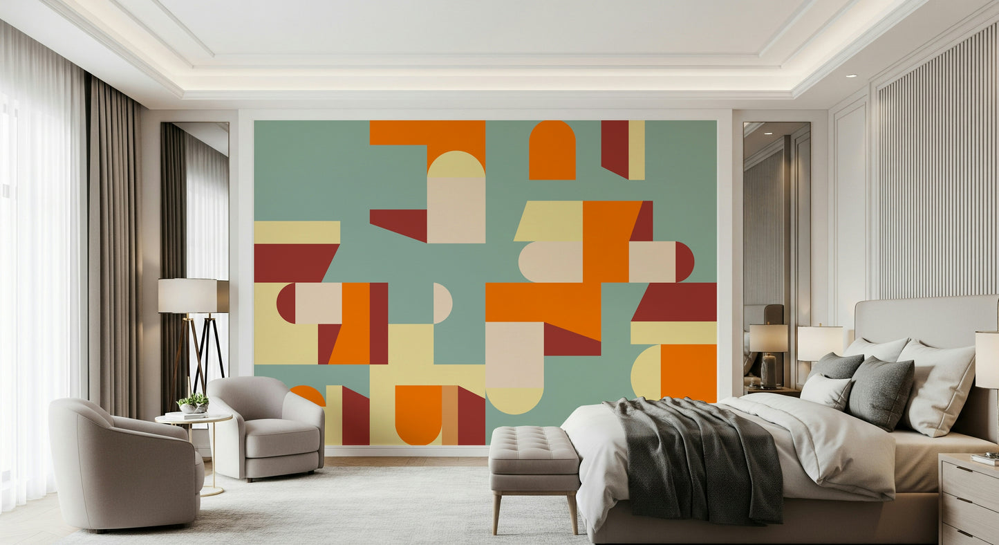 Sophisticated wall mural featuring crisp lines and warm undertones in an abstract pattern.