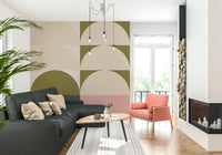 Stylish retro sunrise panorama wallpaper ideal for accent walls and creative modern décor.