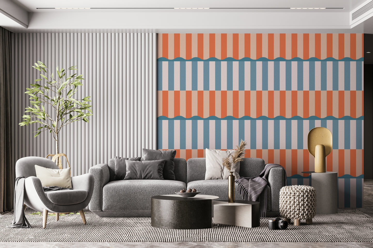 Deep blue waves glowing under a dramatic pastel sunset horizon.