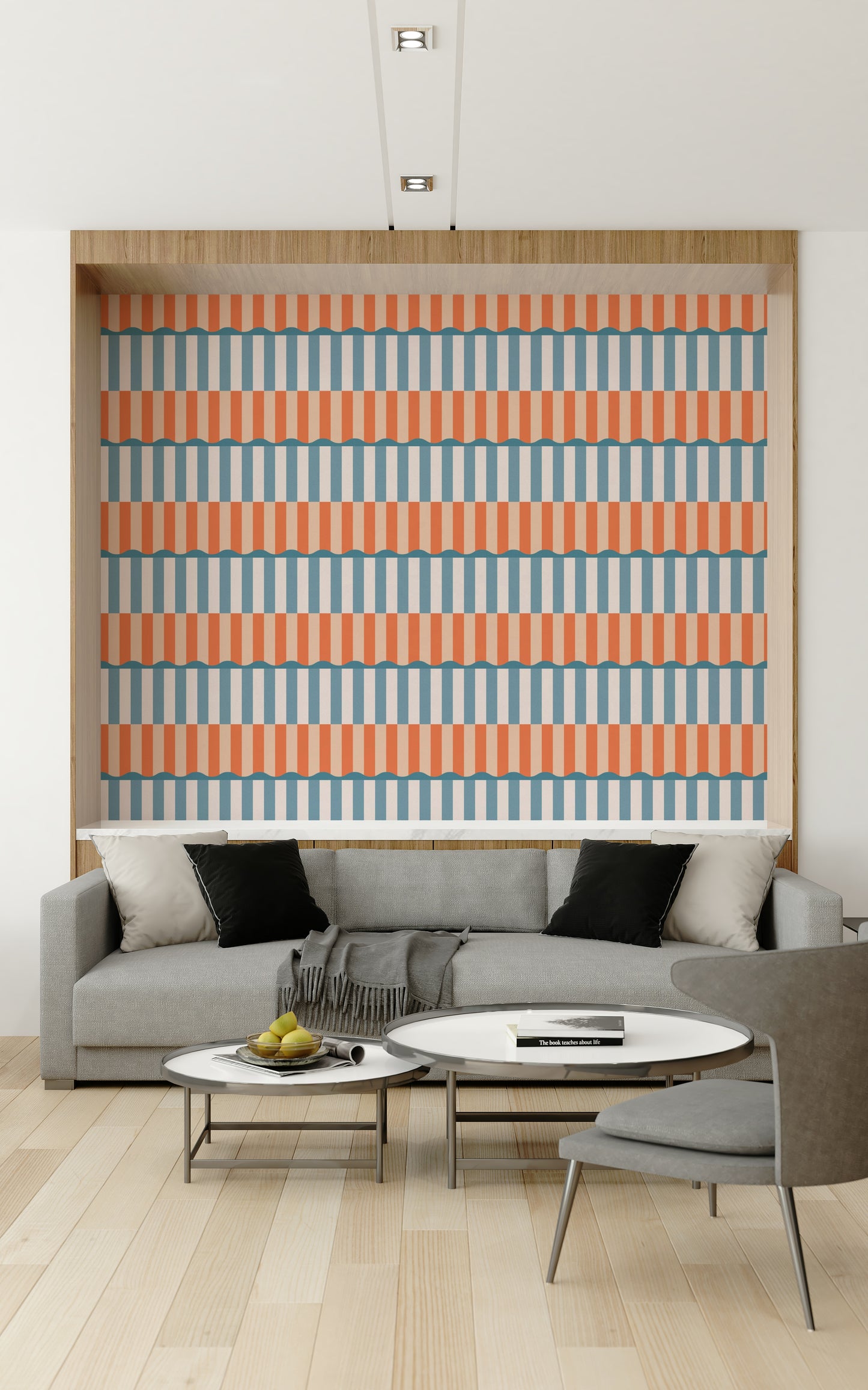 Fiery sunset sky blending into calm blue waves on a peaceful beach.