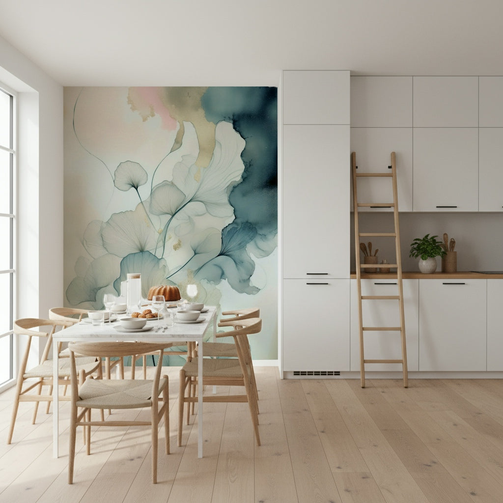 Translucent Teal Petals Wall Mural