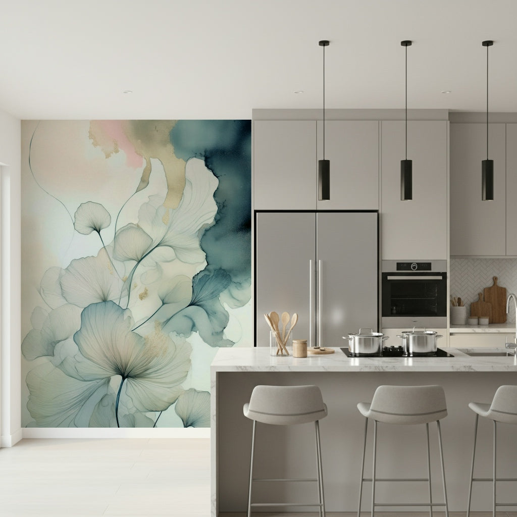 Translucent Teal Petals Wall Mural