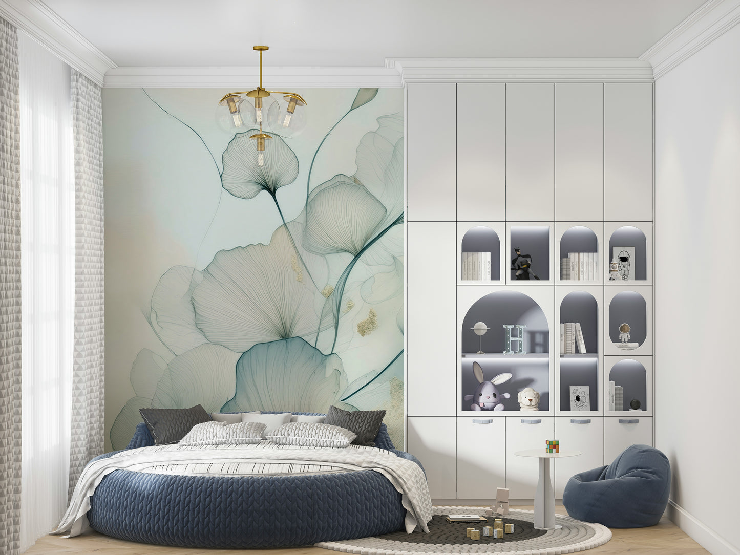 Translucent Teal Petals Wall Mural