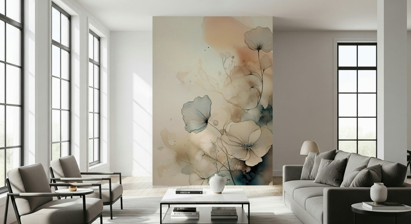 Dusky Ink Petals Wall Mural