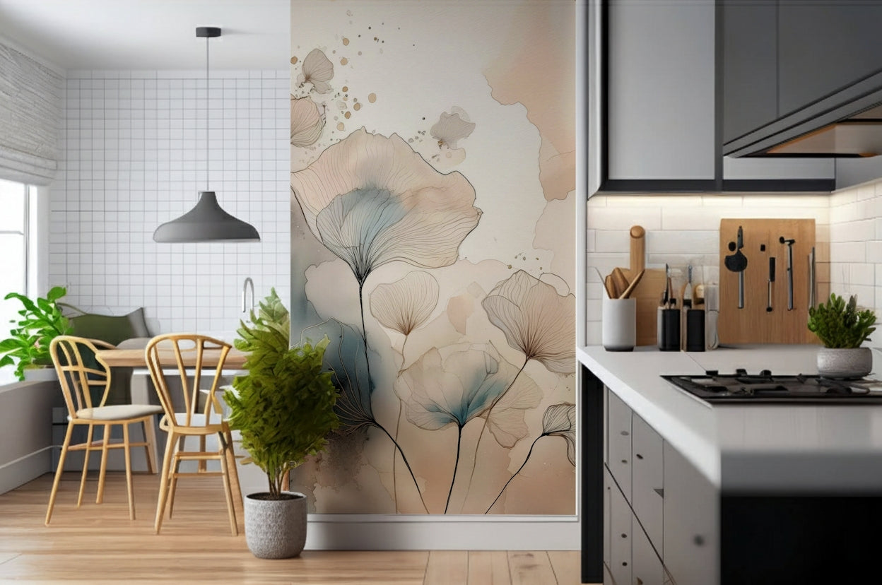 Luminous Botanical Lines Wall Mural