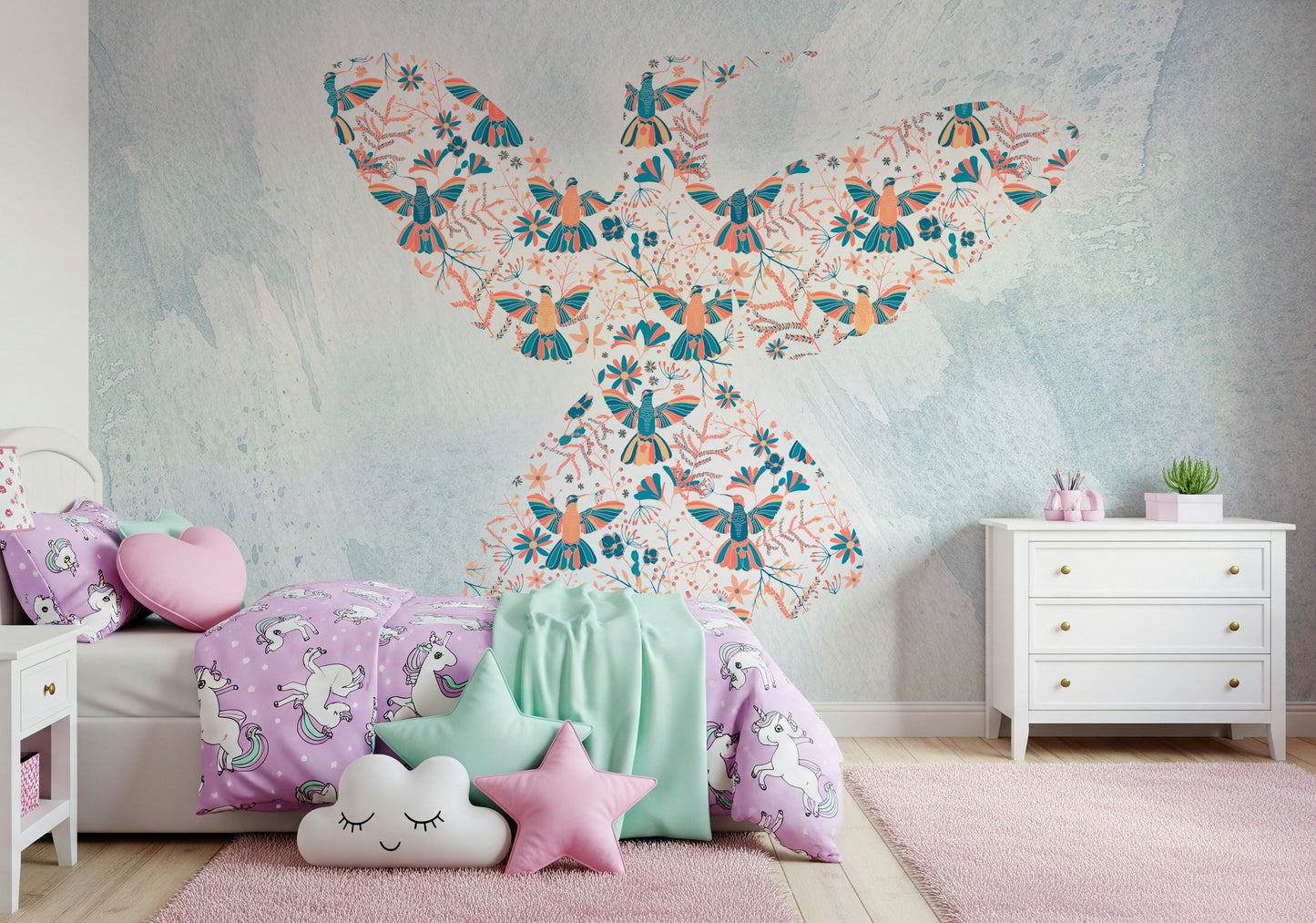 Floral Hummingbird  Wall Mural