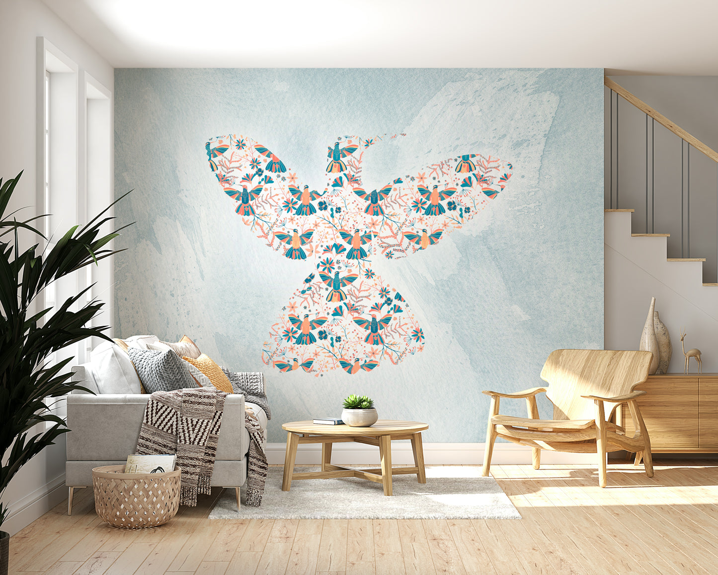 Floral Hummingbird  Wall Mural