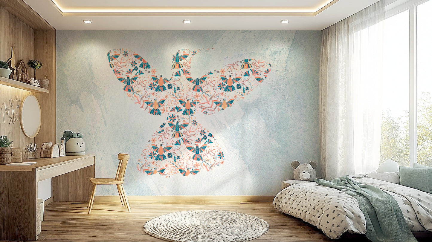 Floral Hummingbird  Wall Mural