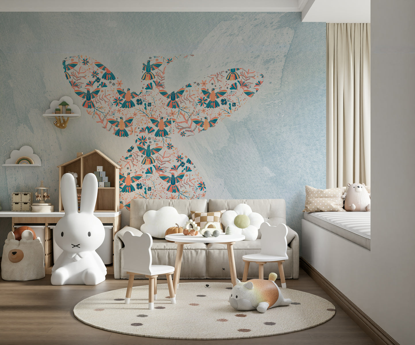 Floral Hummingbird  Wall Mural