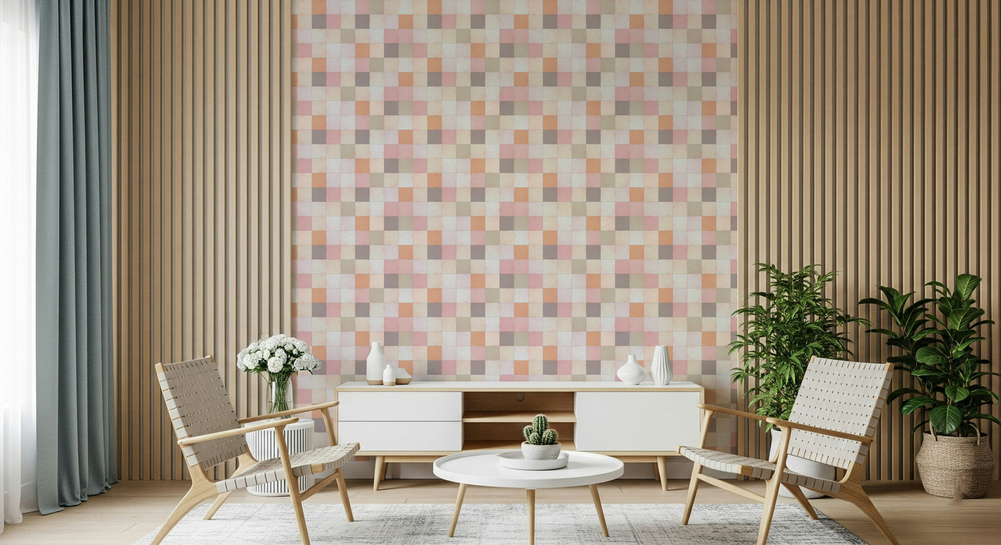 Soft Mosaic Tiles – Peach Glow Wallpaper⁠