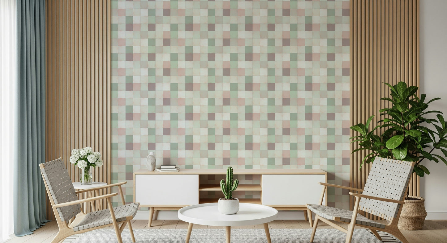 Soft Mosaic Tiles – Green Sage Wallpaper⁠