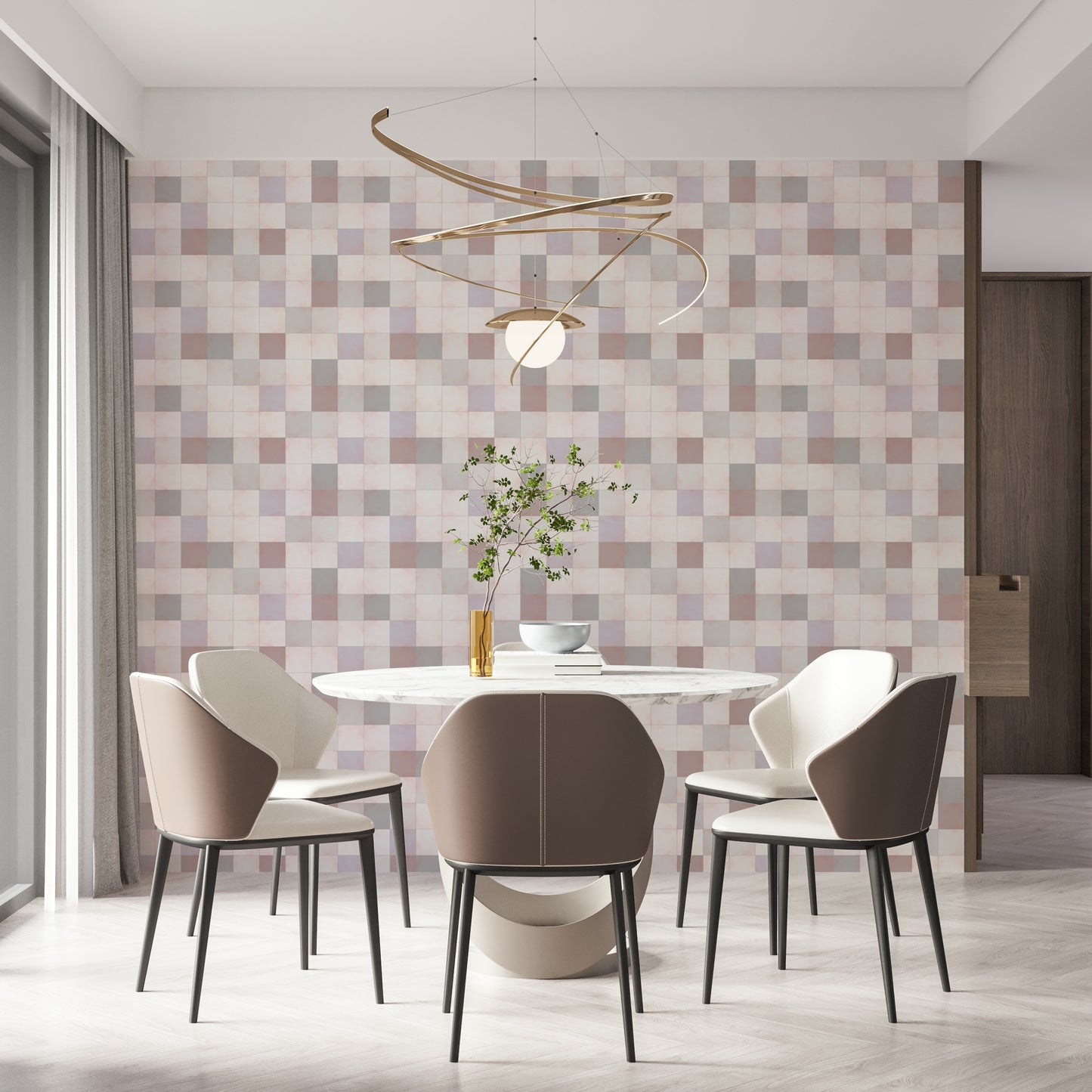 Soft Mosaic Tiles – Blush Beige-GreyBlue Wallpaper⁠