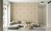 Soft sand beige wallpaper featuring a timeless garden motif that enhances any room décor.