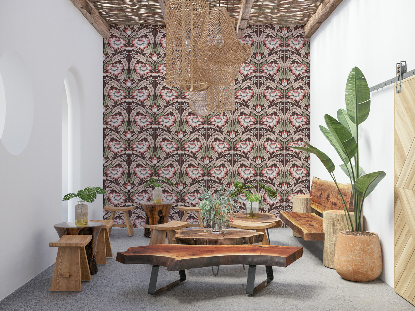 Timeless Garden – Rustic Red Wallpaper⁠