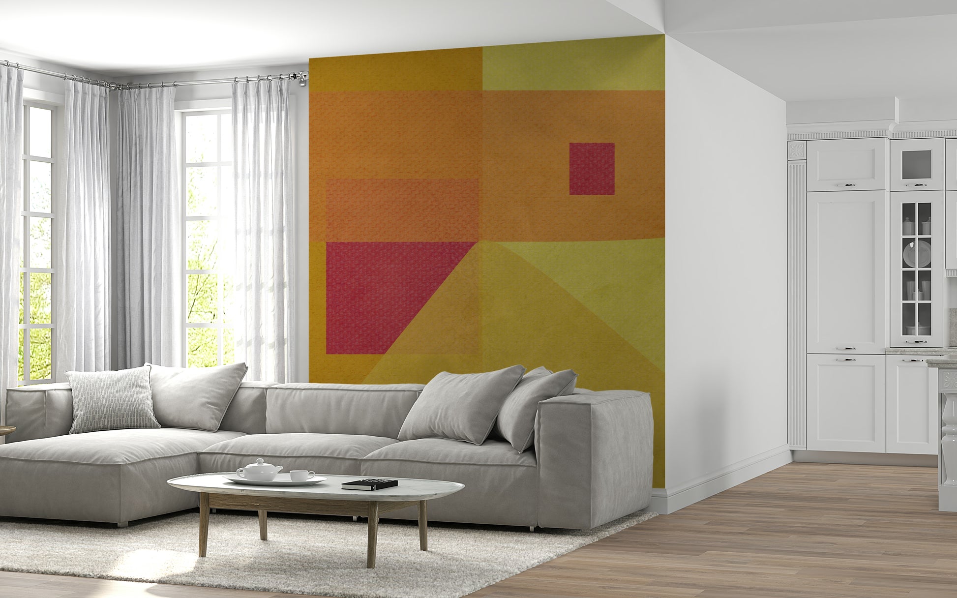 Abstract Study in Yellow illustration, stylish bedroom wallpaper for wall.