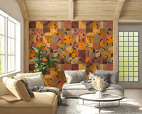 Modern mosaic squares Abstract Patchwork wallcovering richly colored abstract art.