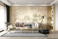 Ethereal botanical scene Garden Whispers wall art pastel neutral hues.