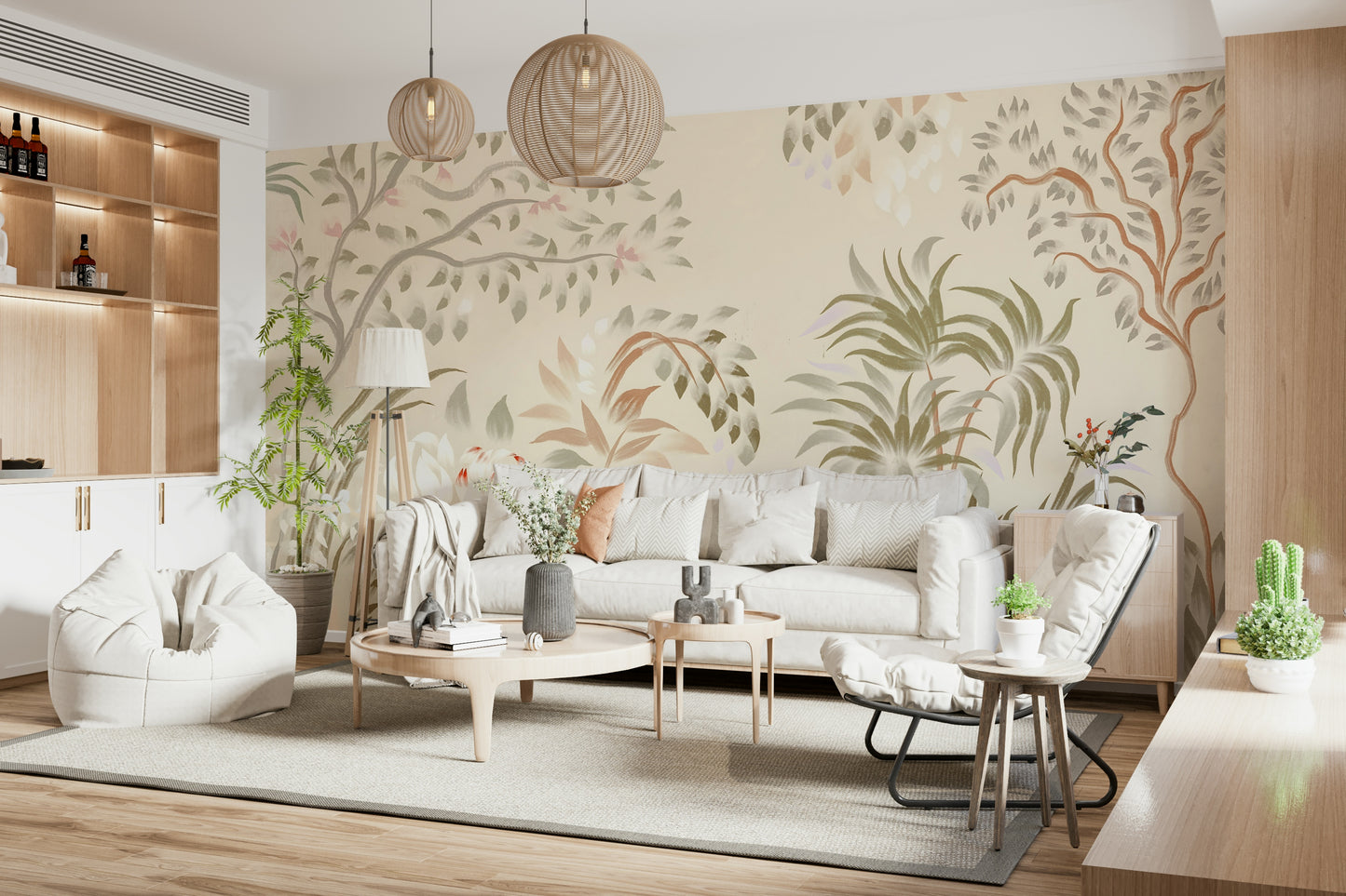 Stylish botanical sketch Garden Whispers decor large scale floral image.