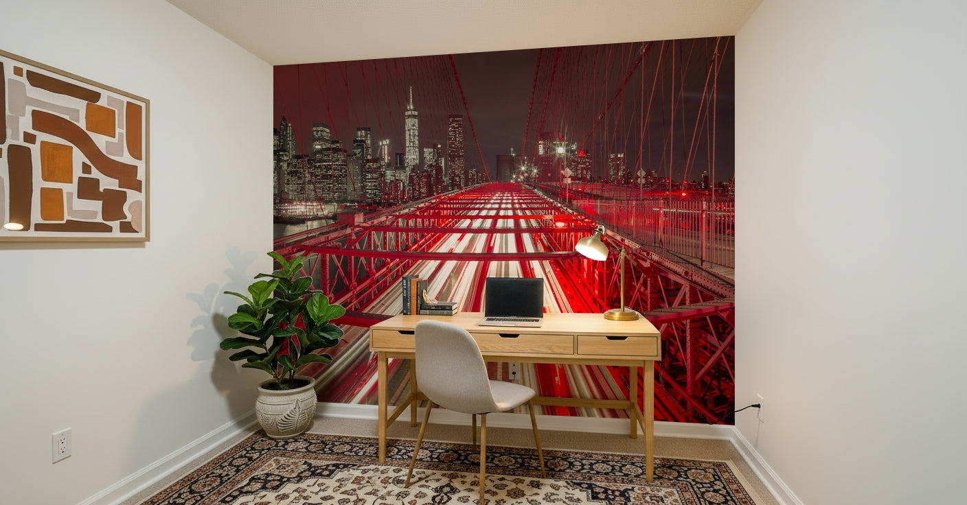 Vibrant City Lights wall mural iconic bridge art urban view.