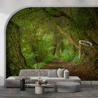 Vivid Emerald Forest Journey wallpaper amazing leafy passage depiction.