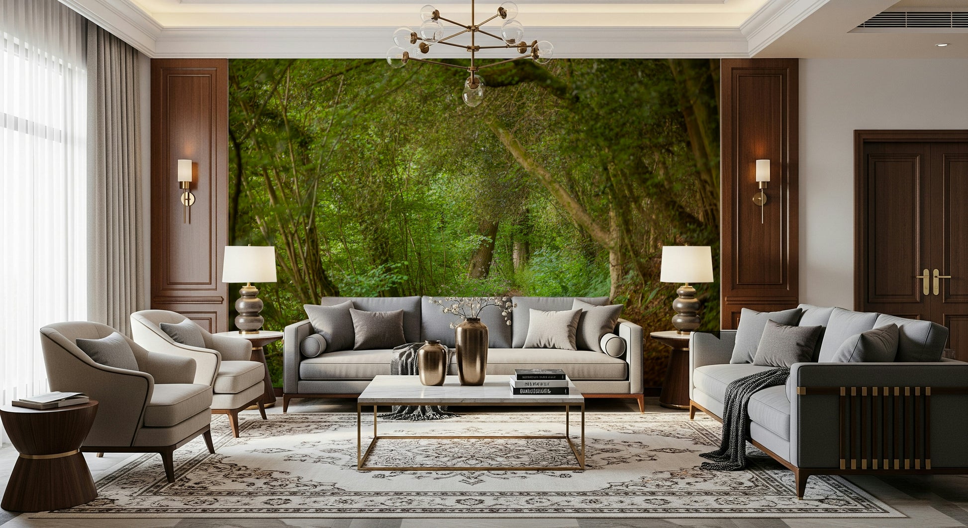 Emerald Forest Journey awesome foliage-lined avenue artwork mural.