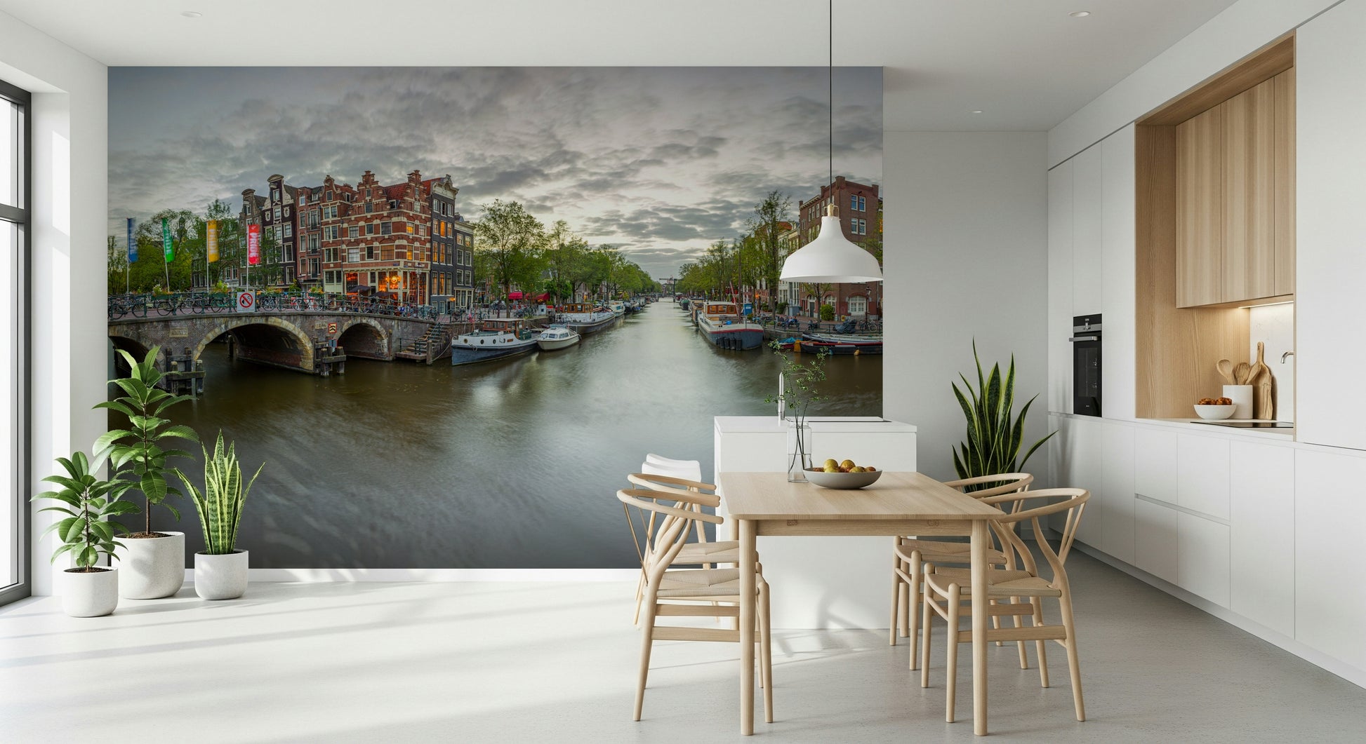 Scenic Amsterdam Canal Charm wallpaper moody sky over city