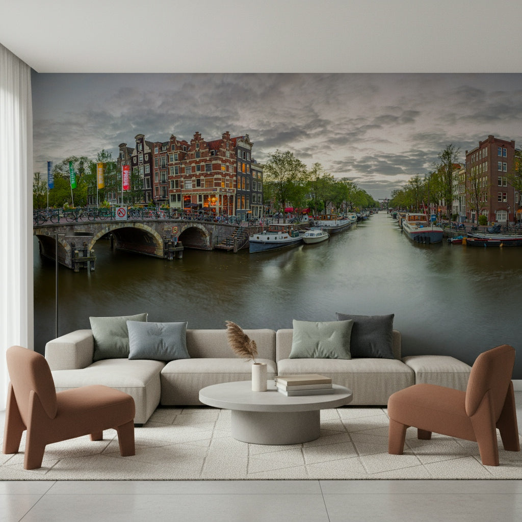 Amazing Amsterdam Canal Charm wallpaper brick buildings reflection