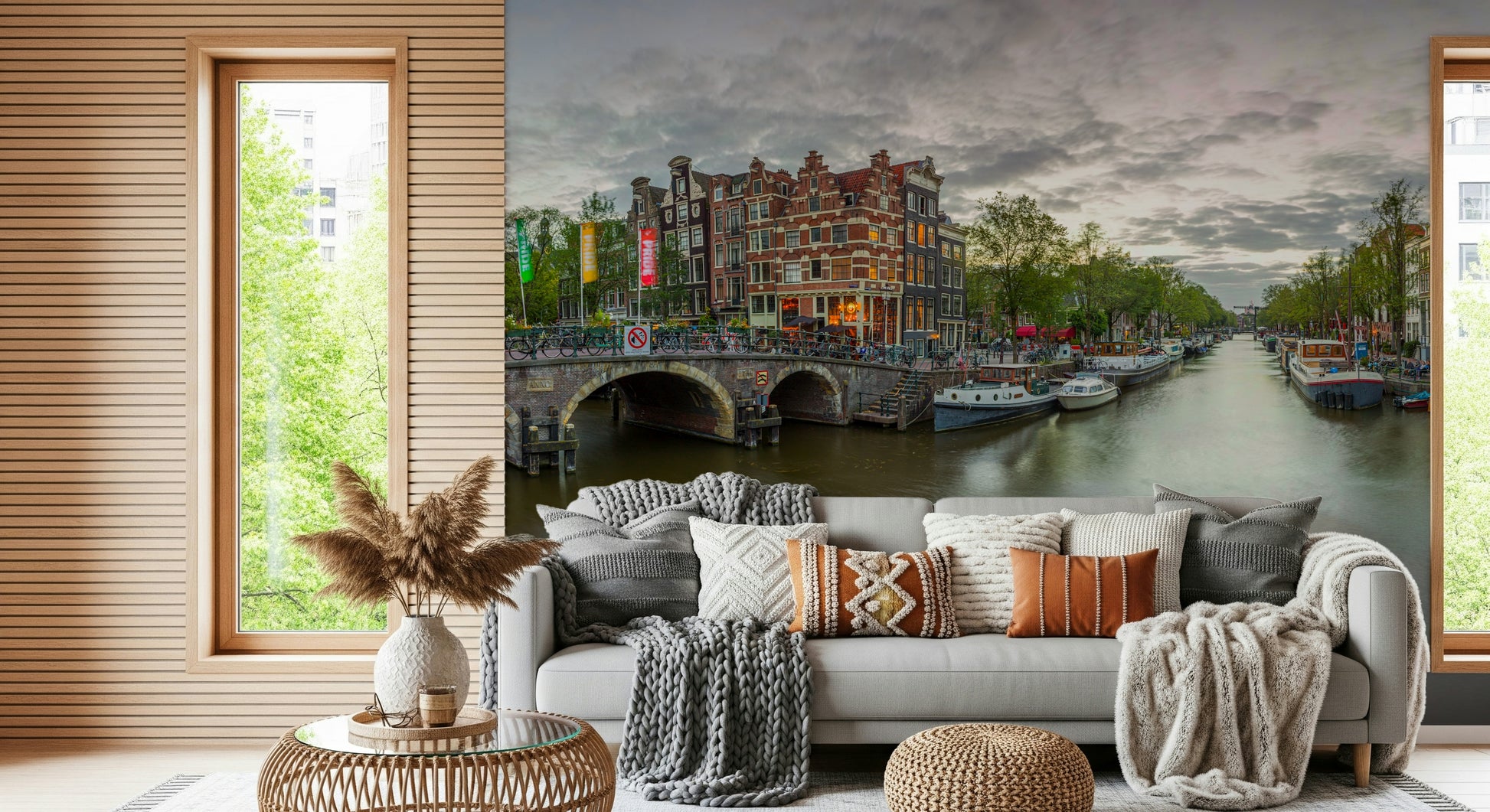 City river view Amsterdam Canal Charm large decorative wall art