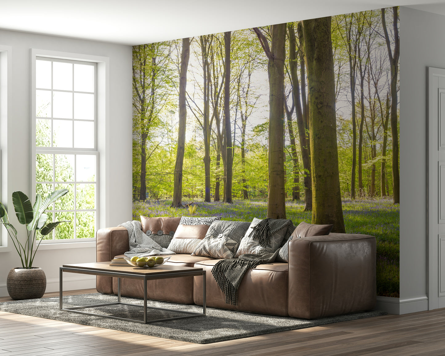 Wall mural Bluebell Woods panoramic vibrant spring landscape