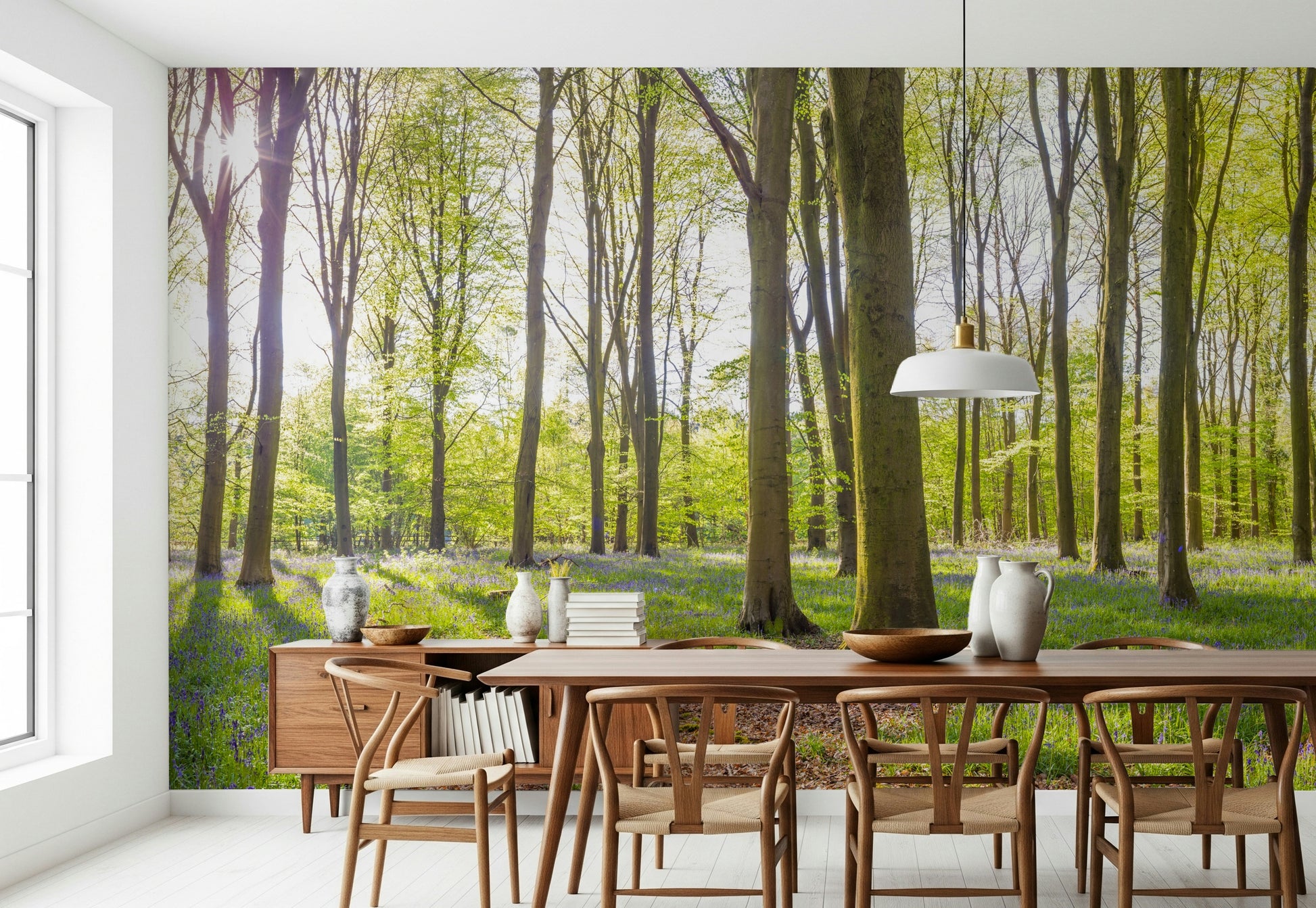Wooded area Bluebell Woods premium wall mural lush green canopy