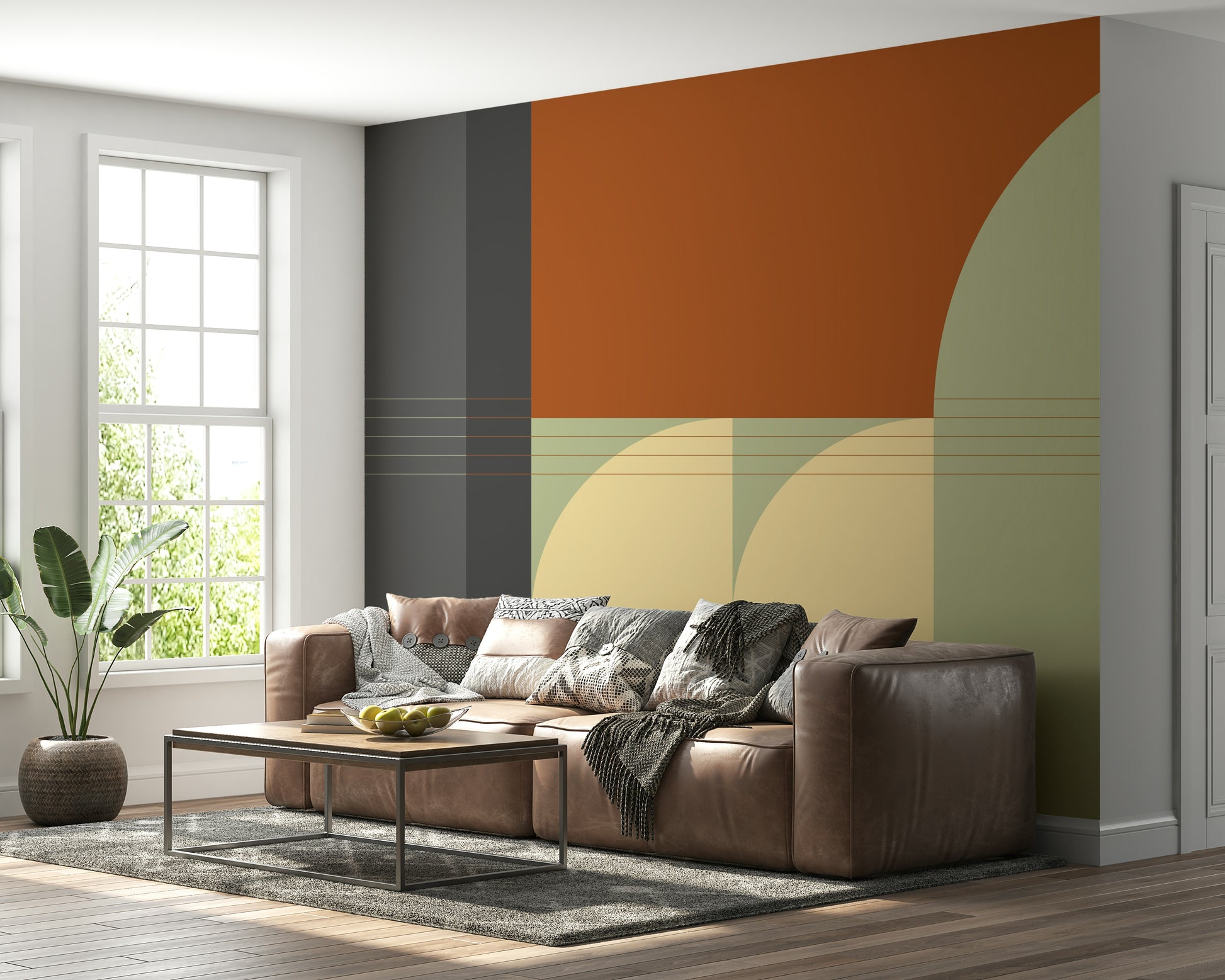 Artistic composition of curved and straight forms. Retro Rhythm wall decor.