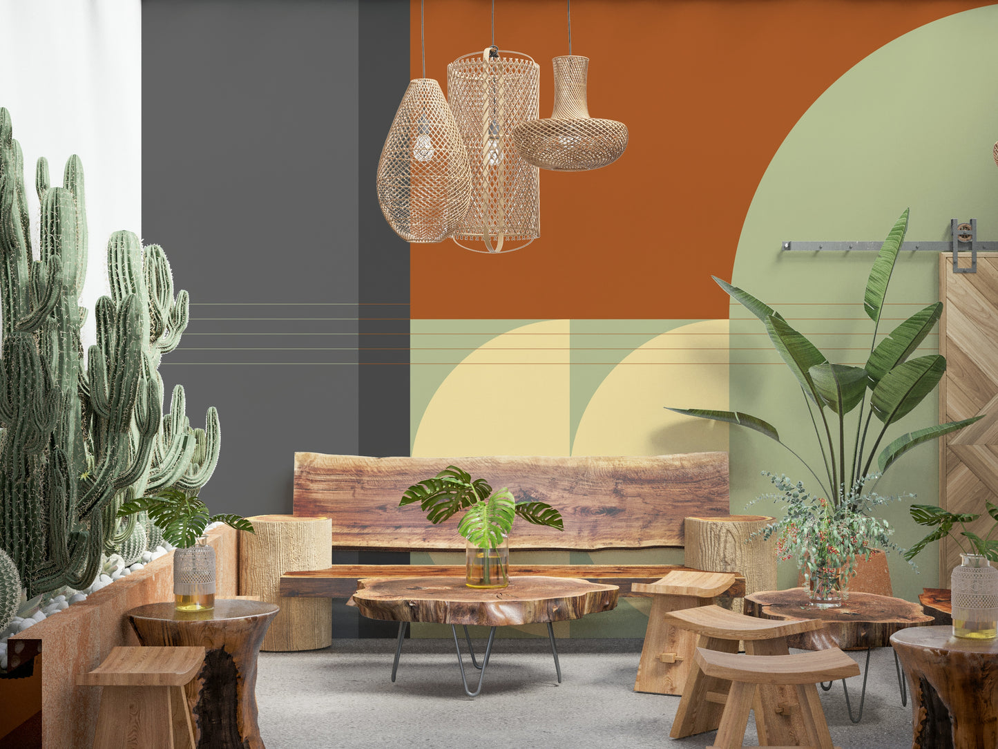 Geometric wallpaper Retro Rhythm, inspired by mid-century modern aesthetic.